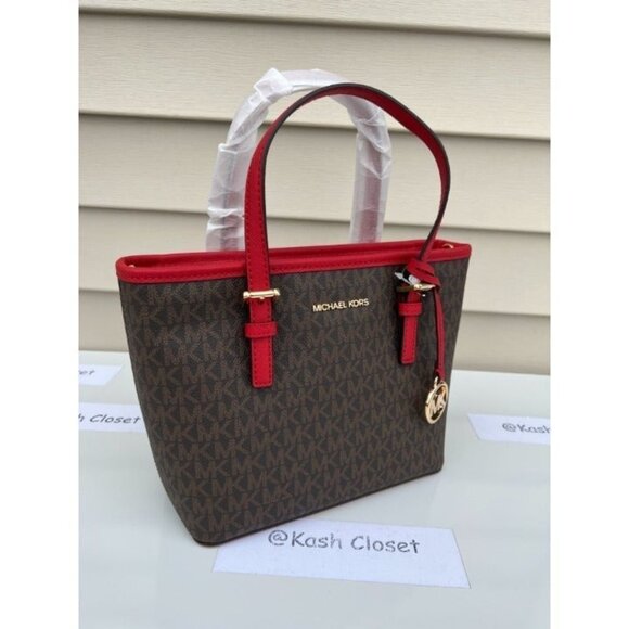 Michael Kors tote carryall handbag xs convertible top zip crossbody Flame Brown - Picture 2 of 10